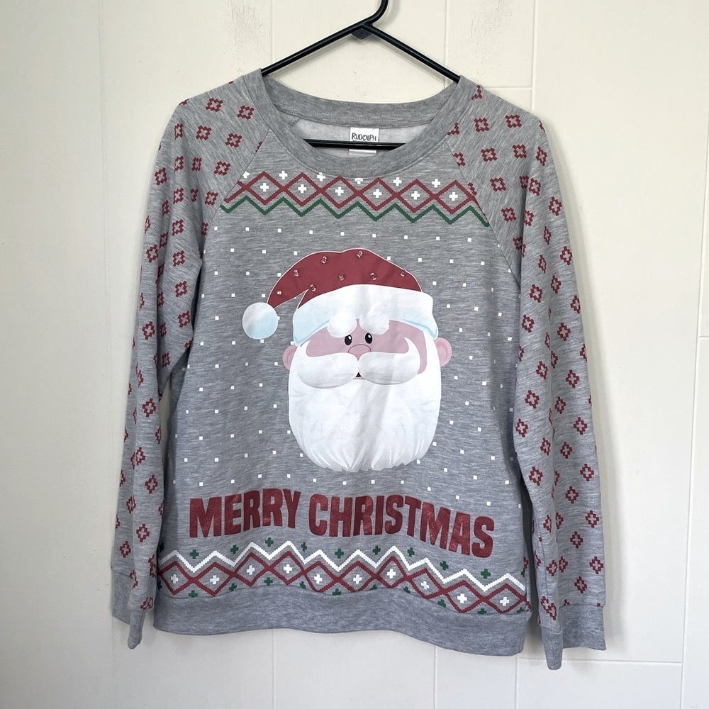 Rudolph The Red Nose Reindeer *Light Up* Santa Hat Christmas Sweatshirt ~ Size M